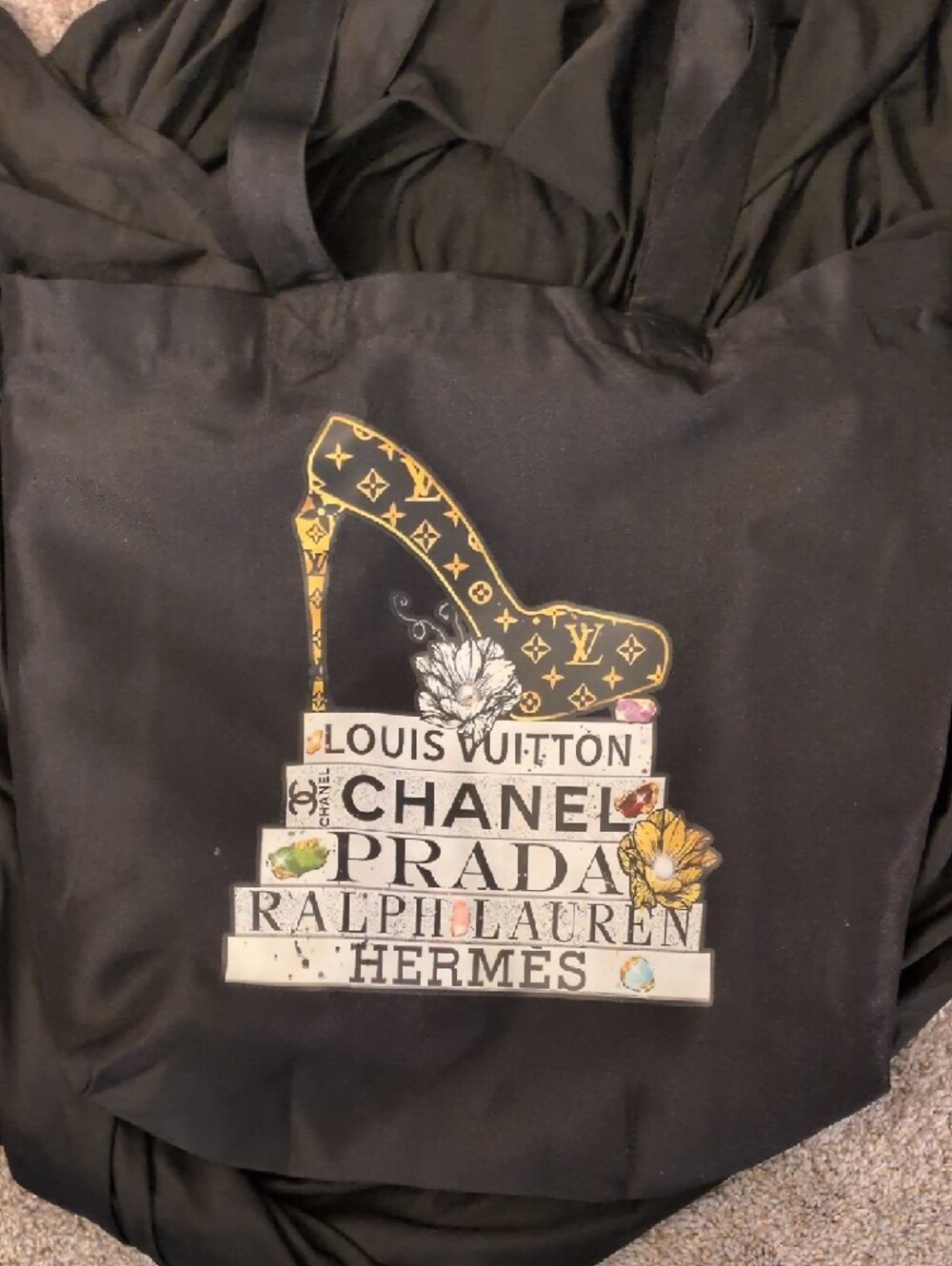 Designer Logo Stack Graphic Tote with  Monogram Heel - Picture 2 of 7